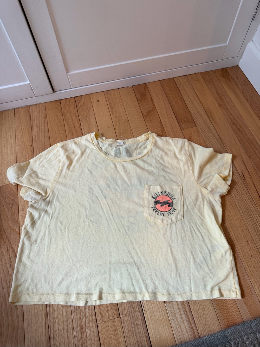 Billabong Pale Yellow Pocket Tee with Coral Logo - Kids
